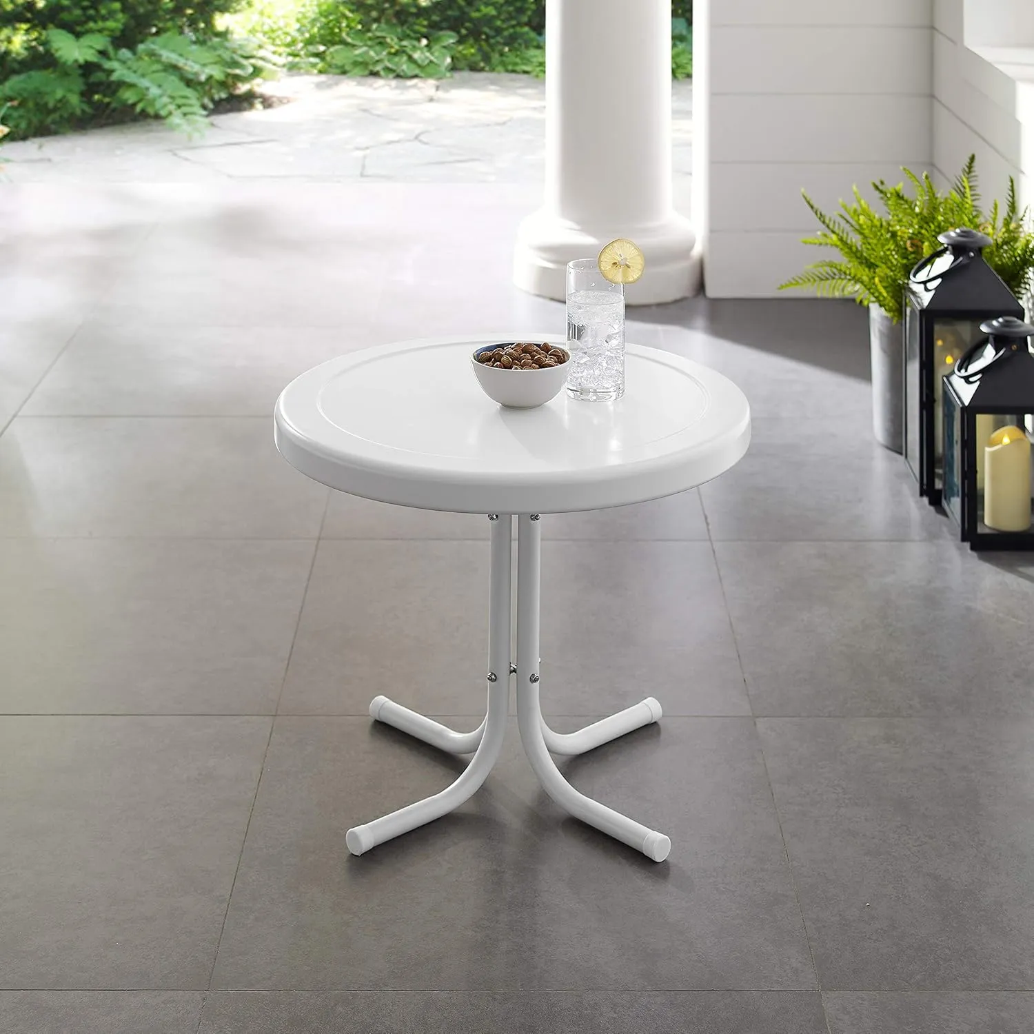 Crosley Furniture Griffith Weather Resistant Retro Metal Outdoor Side Table for Patio, Deck, Porch, Alabaster White