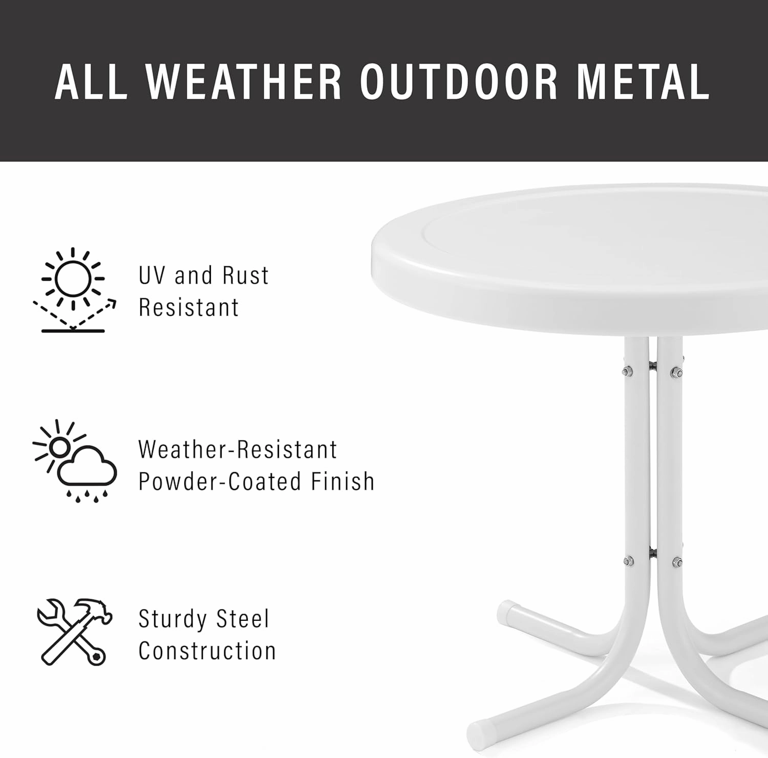 Crosley Furniture Griffith Weather Resistant Retro Metal Outdoor Side Table for Patio, Deck, Porch, Alabaster White
