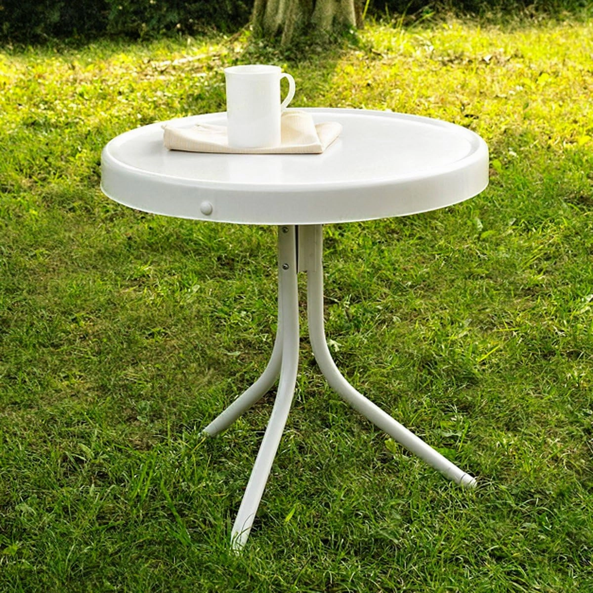Crosley Furniture Griffith Weather Resistant Retro Metal Outdoor Side Table for Patio, Deck, Porch, Alabaster White
