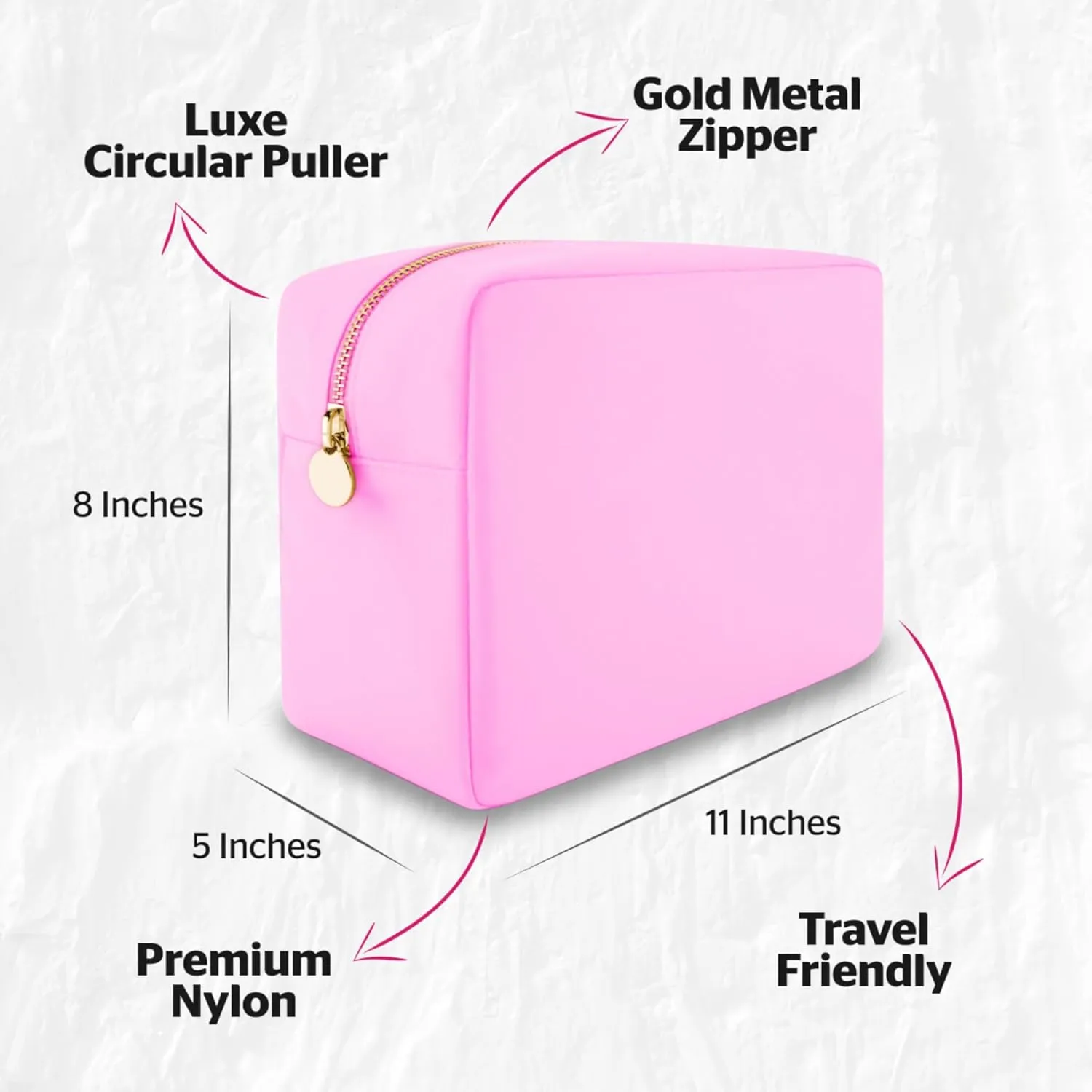 DANCOUR Nylon Makeup Bags for Women Large Preppy Travel Toiletry Pouch Cosmetic Bag Makeup Organizer