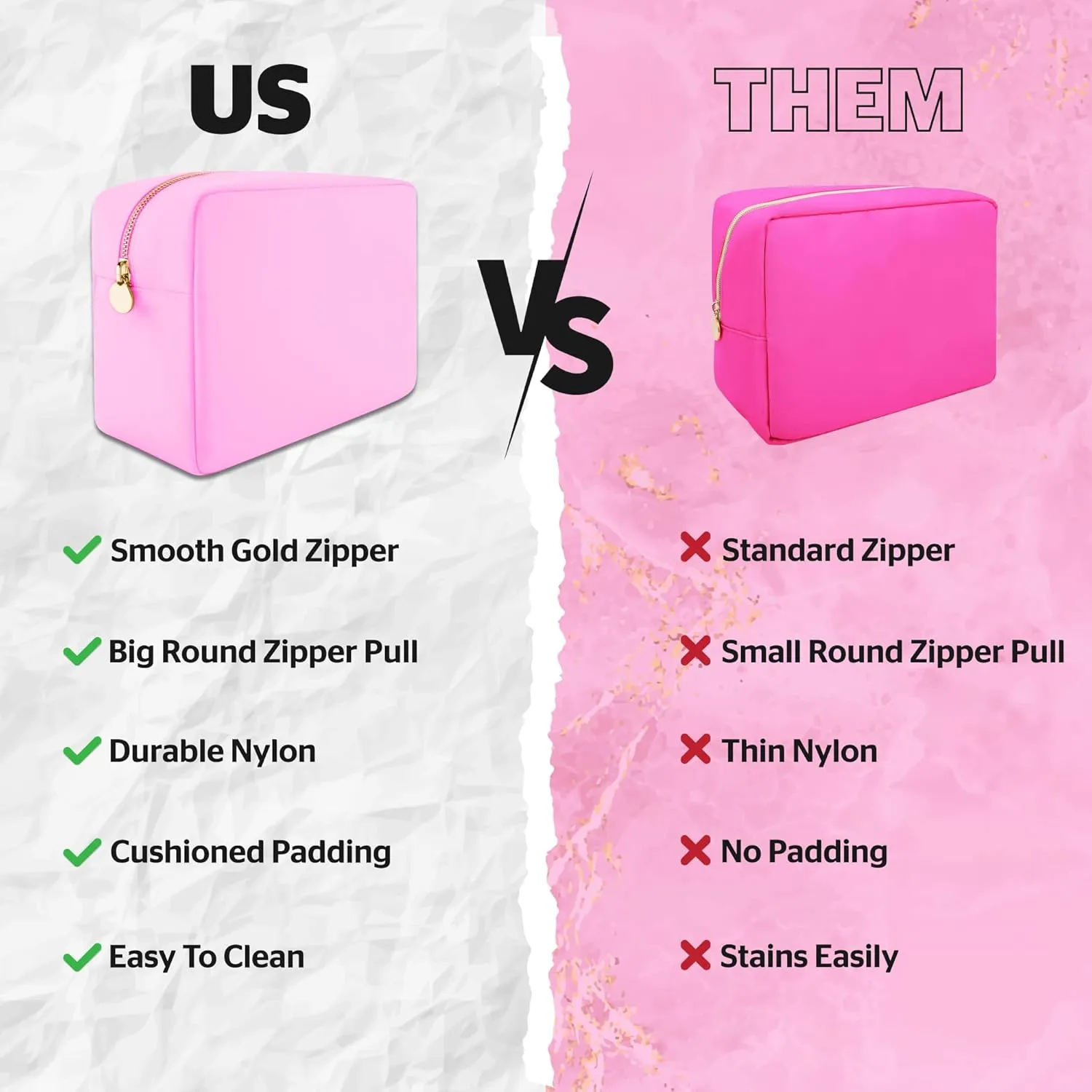 DANCOUR Nylon Makeup Bags for Women Large Preppy Travel Toiletry Pouch Cosmetic Bag Makeup Organizer
