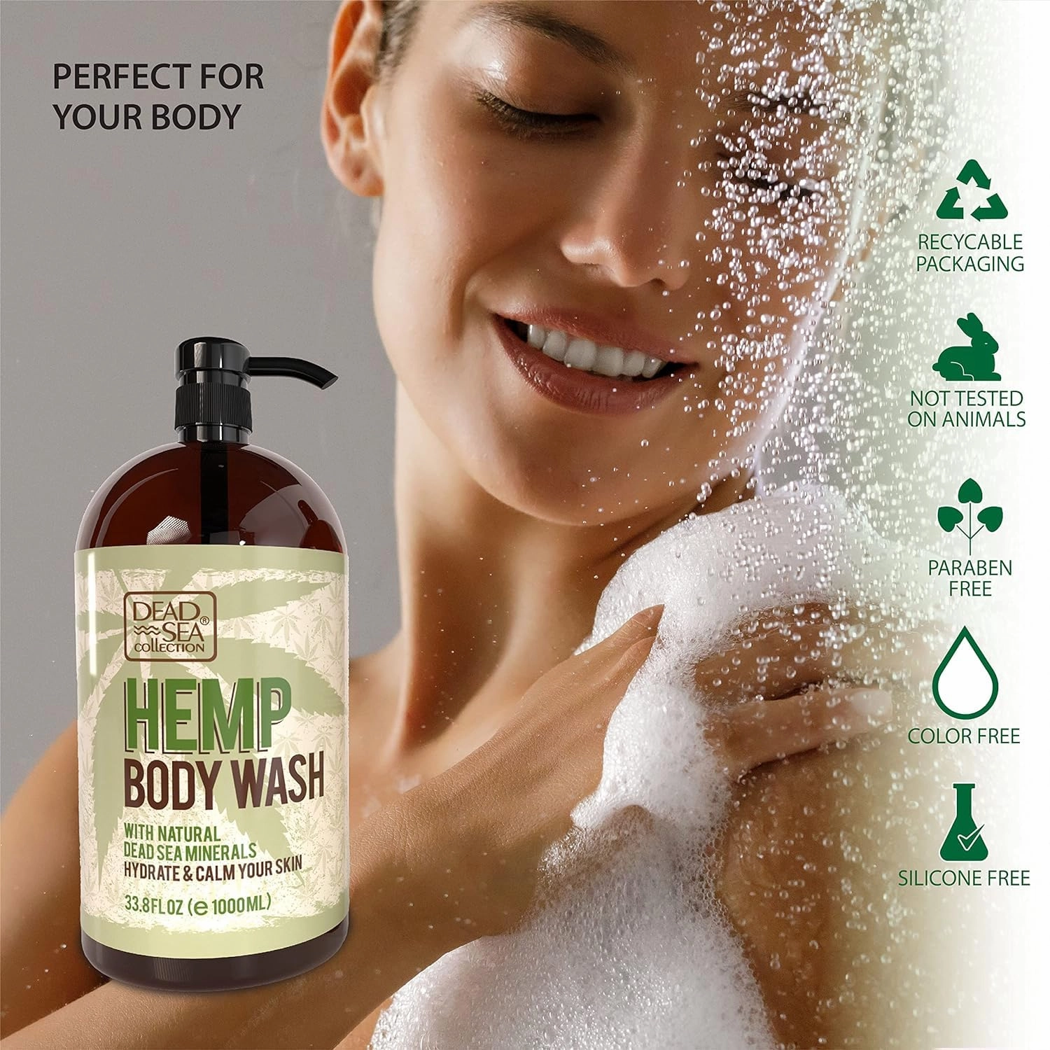 Dead Sea Collection Hemp Body Wash for Women and Men - with Pure Dead Sea Minerals and Hemp Seed Oil - Cleanses and Moisturizes Skin (33.8 fl. oz)