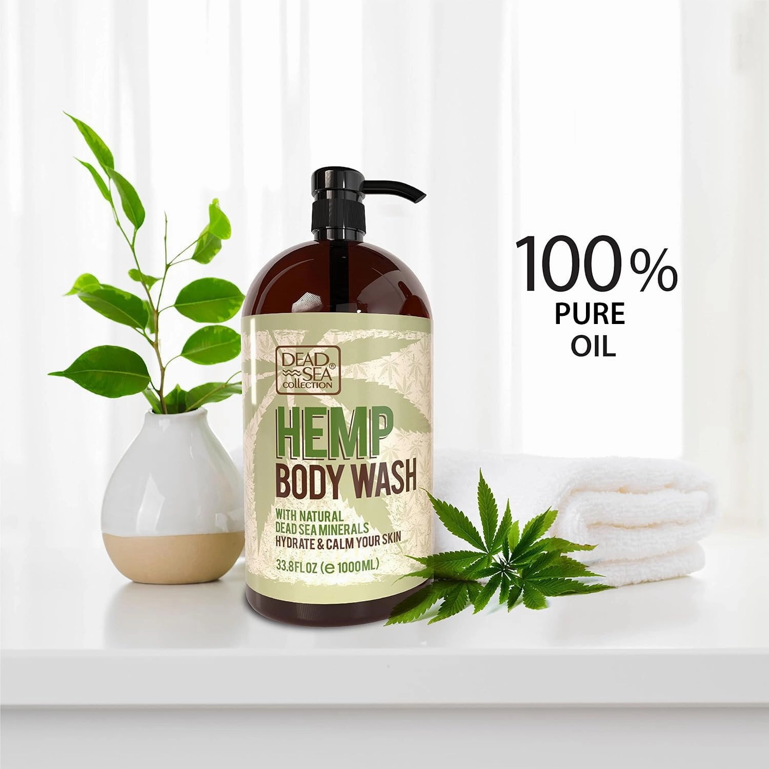 Dead Sea Collection Hemp Body Wash for Women and Men - with Pure Dead Sea Minerals and Hemp Seed Oil - Cleanses and Moisturizes Skin (33.8 fl. oz)