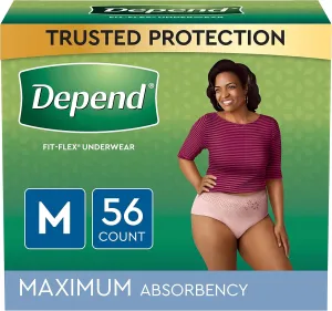 Depend FIT-FLEX Incontinence Underwear For Women, Disposable, Maximum Absorbency, Medium, Blush, 56 Count (2 Packs of 28) (Packaging May Vary)