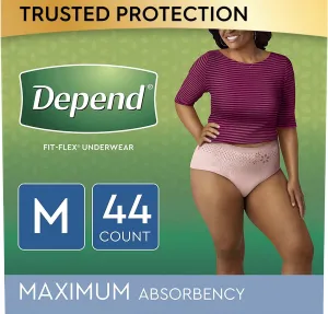 Depend FIT-FLEX Incontinence Underwear for Women, Disposable, Maximum Absorbency, Medium, Blush, Tan (44 Count)