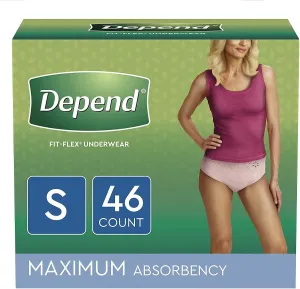 Depend FIT-FLEX Incontinence Underwear for Women, Disposable, Maximum Absorbency, S, Blush, 46 Count