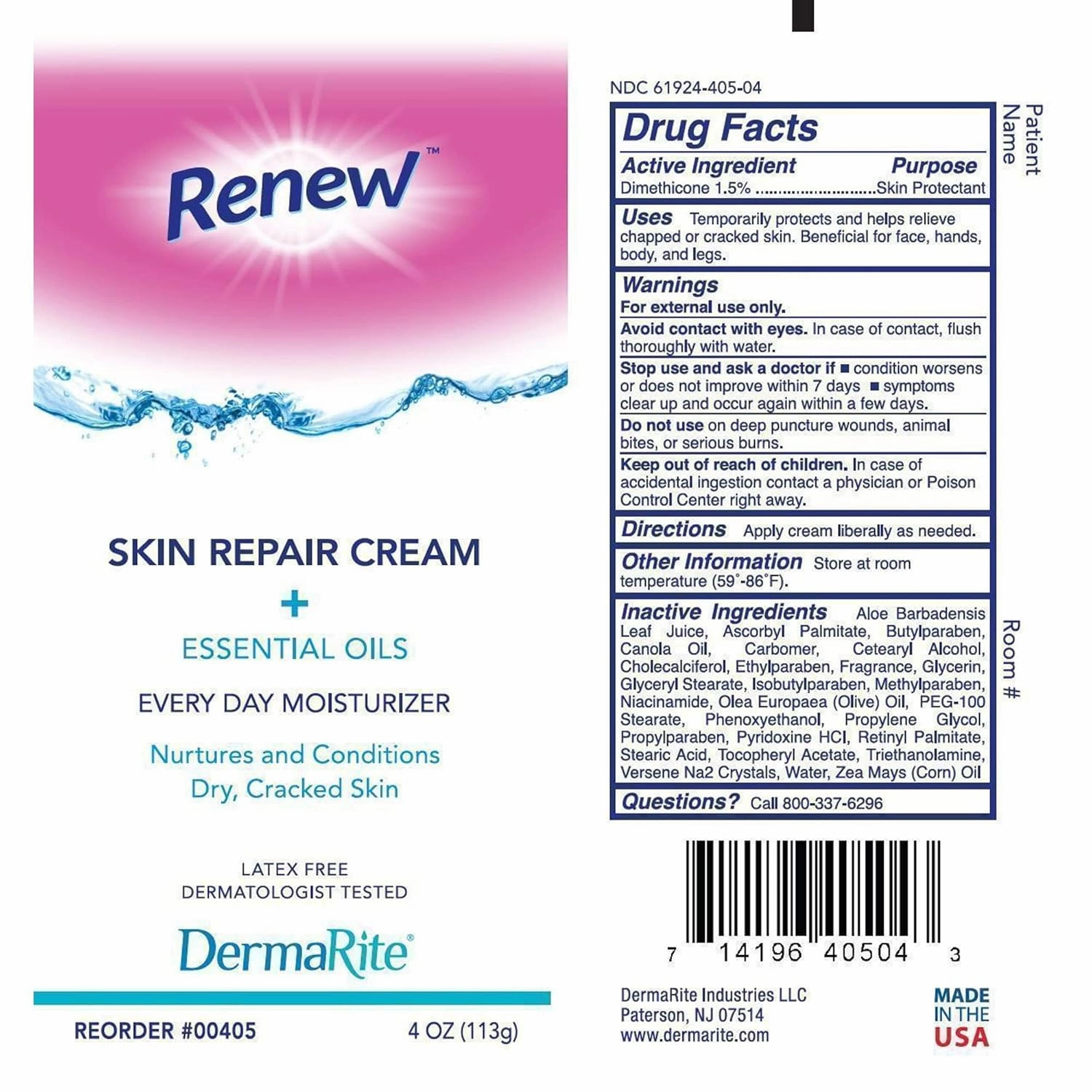 DermaRite's Renew Skin Repair Cream - Every Day Moisturizer & Skin Protectant with Dimethicone and Aloe Vera - Powder Scent, 4 oz. Tube, 12 Count