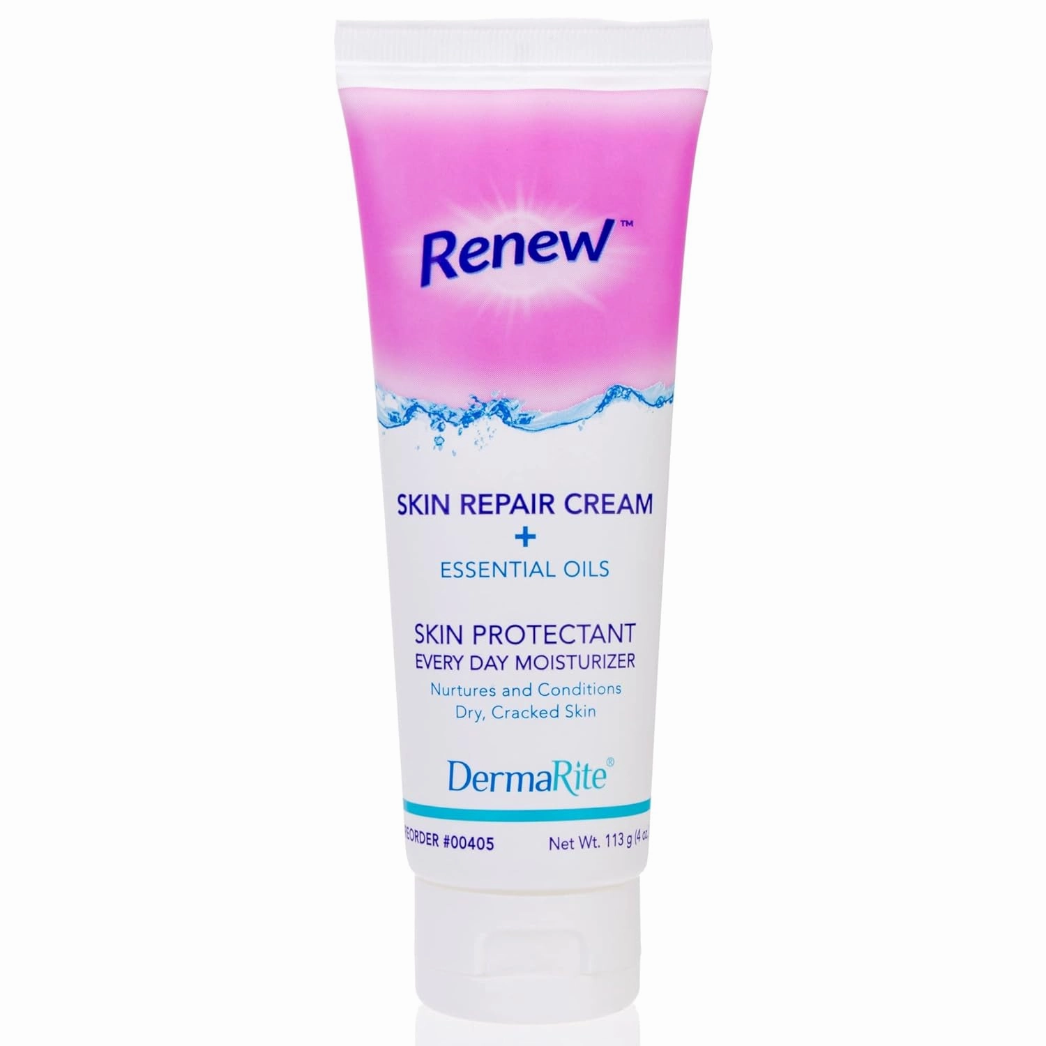 DermaRite's Renew Skin Repair Cream - Every Day Moisturizer & Skin Protectant with Dimethicone and Aloe Vera - Powder Scent, 4 oz. Tube, 12 Count