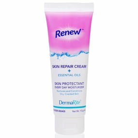 DermaRite's Renew Skin Repair Cream - Every Day Moisturizer & Skin Protectant with Dimethicone and Aloe Vera - Powder Scent, 4 oz. Tube, 12 Count