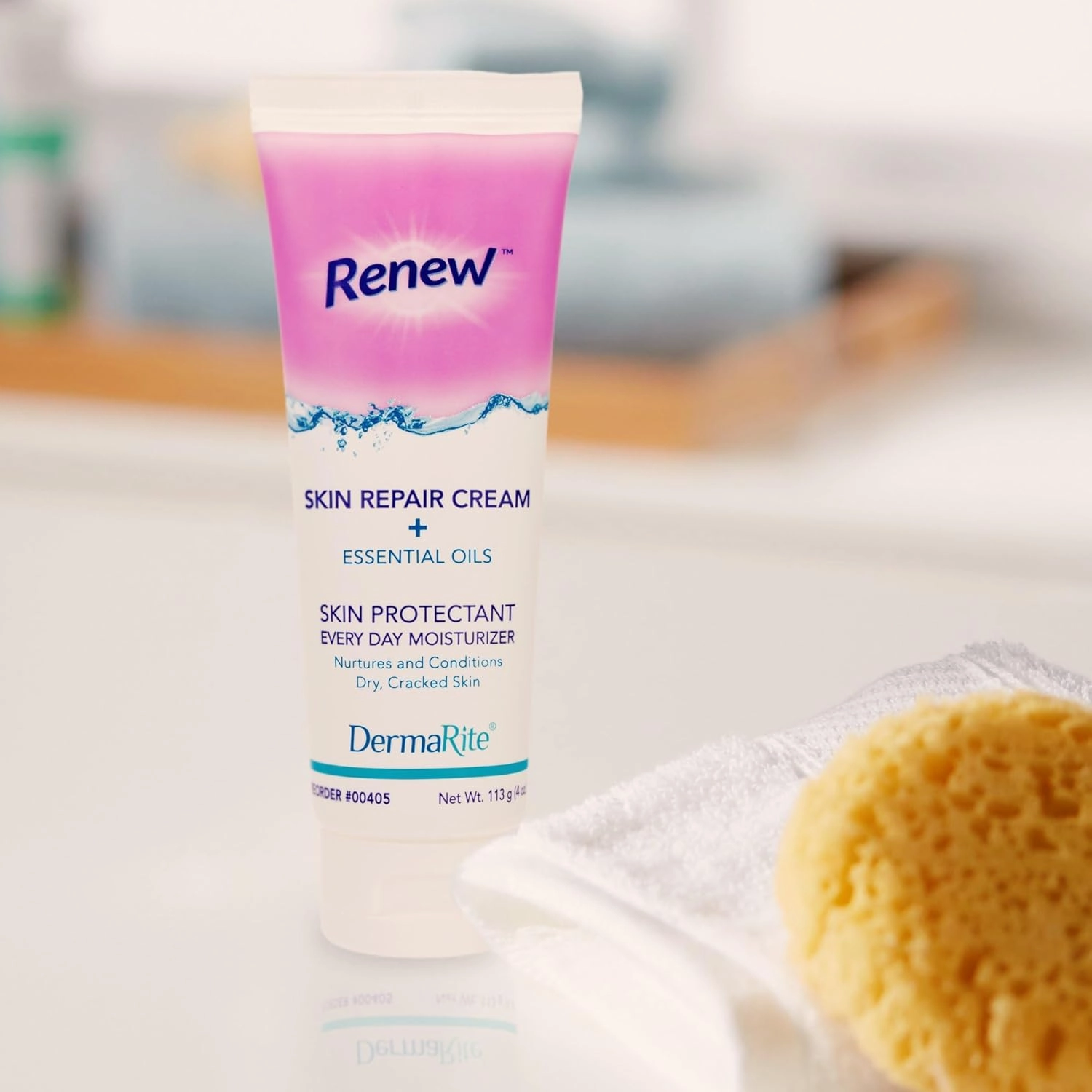 DermaRite's Renew Skin Repair Cream - Every Day Moisturizer & Skin Protectant with Dimethicone and Aloe Vera - Powder Scent, 4 oz. Tube, 12 Count