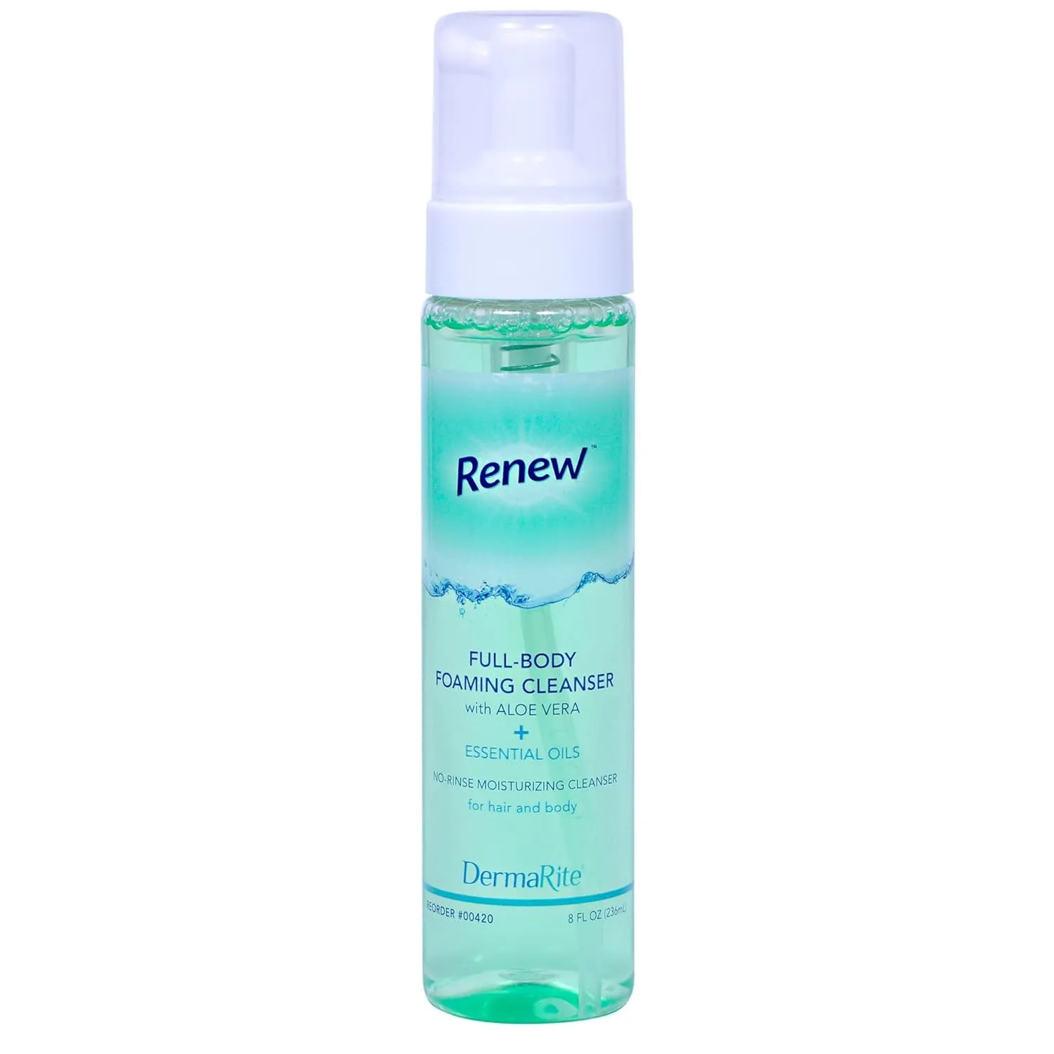 DermaRite's Renew Full-Body Foaming Cleanser - Rinse Free Bodywash, Shampoo & Perineal Cleanser with Aloe, pH Balanced - Citrus Scent, 8 oz., 12 Count