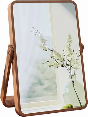 Desk Makeup Mirrors with Wood, Rectangle Wall-Mounted Mirrors, Table Mirrors for Living Room, Bedroom, Birthday Gifts(Small)