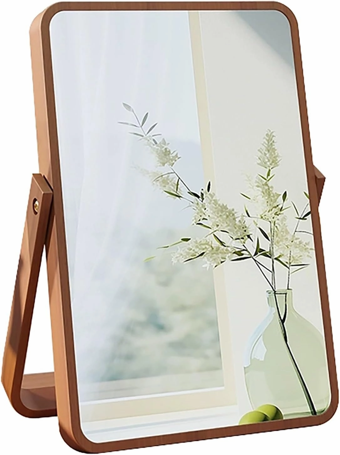 Desk Makeup Mirrors with Wood, Rectangle Wall-Mounted Mirrors, Table Mirrors for Living Room, Bedroom, Birthday Gifts(Small)