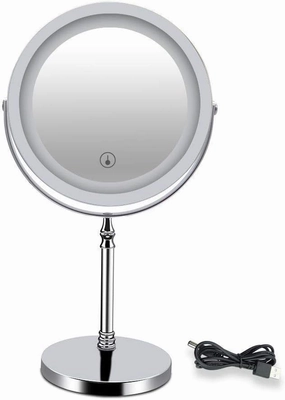 Desktop Standing Makeup Mirrors USB Charging 1X Magnification Hotel Rotating Vanity Tabletop Mirrors
