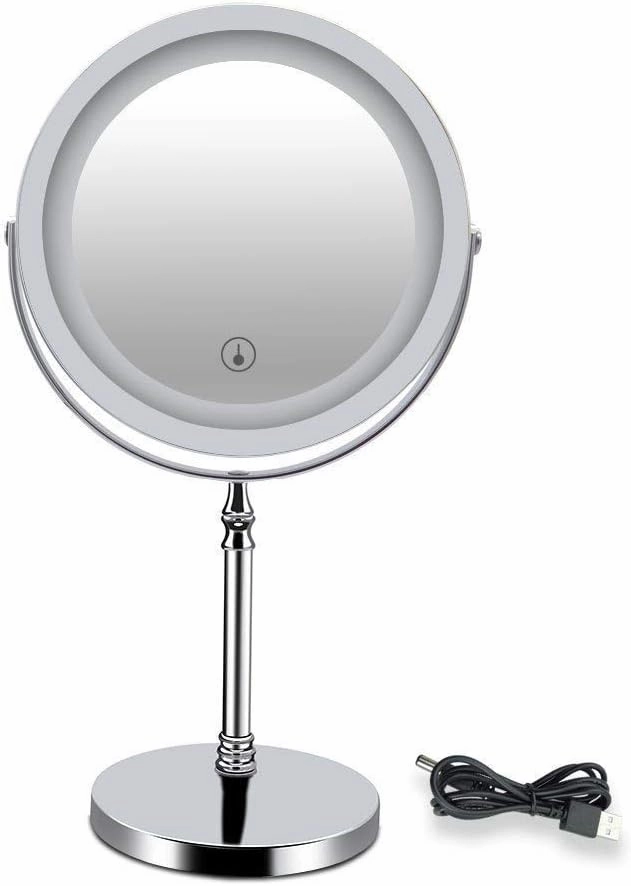 Desktop Standing Makeup Mirrors USB Charging 1X Magnification Hotel Rotating Vanity Tabletop Mirrors