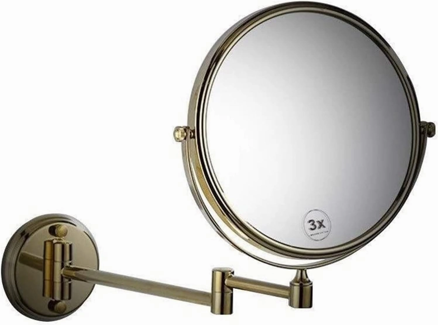 DHAEY Wall-Mounted Makeup Mirror Bathroom Gold Wall Mounted 8-inch Cosmetic Mirror 3X Magnification Folding Double-Sided