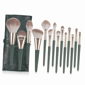 Didiseaon Professional Makeup Brush Kit 14 Piece Set Green Wood Handles for Beginners Experts Easy to