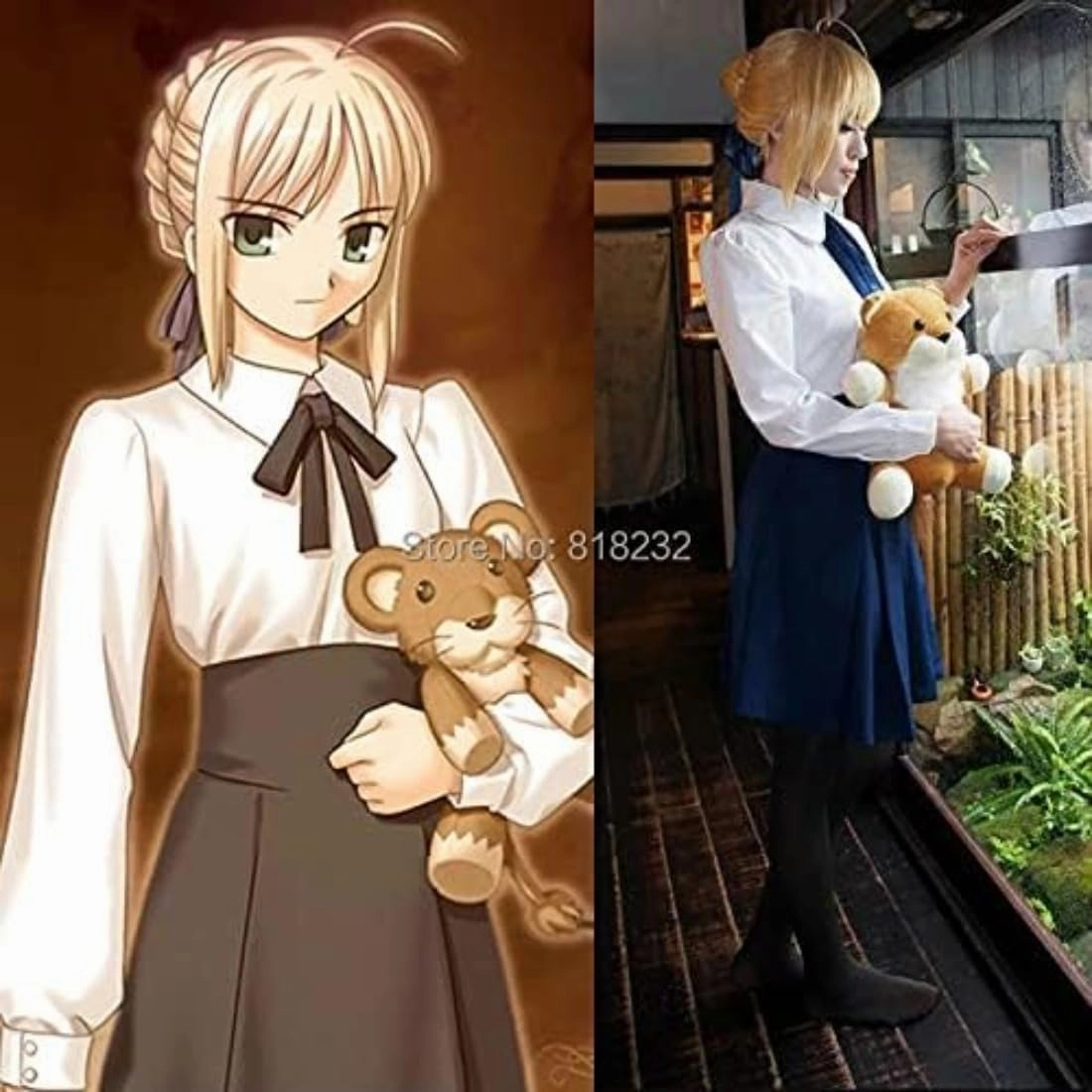 Diffuse Exhibition Anime Fate/Stay Night Saber Altria Pendragon High Waist Tunic Skirt School Uniform Outfit Cosplay Costumes