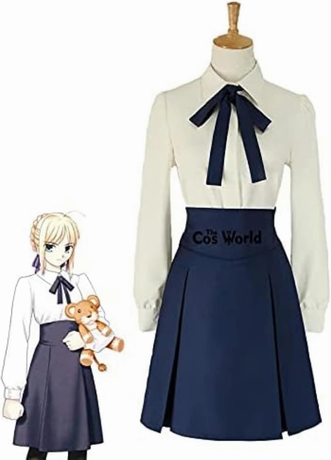 Diffuse Exhibition Anime Fate/Stay Night Saber Altria Pendragon High Waist Tunic Skirt School Uniform Outfit Cosplay Costumes