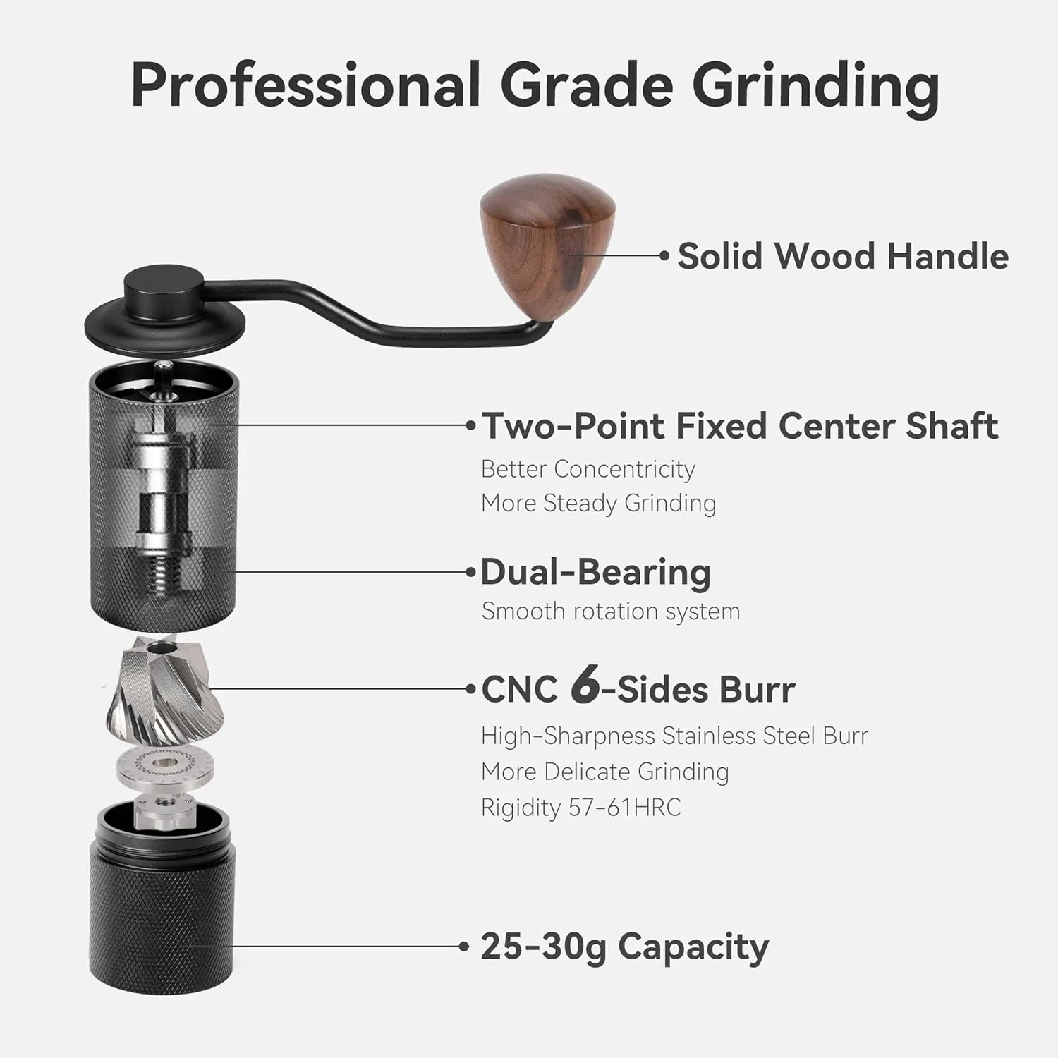 DiseZeit-Z1B Manual Coffee Grinder, 6-Axis Stainless Steel Burr, Portable Espresso Manual Coffee Grinder, 15-25g Capacity Coffee Grinder Manual with Adjustable Settings, Brush&Storage Bag