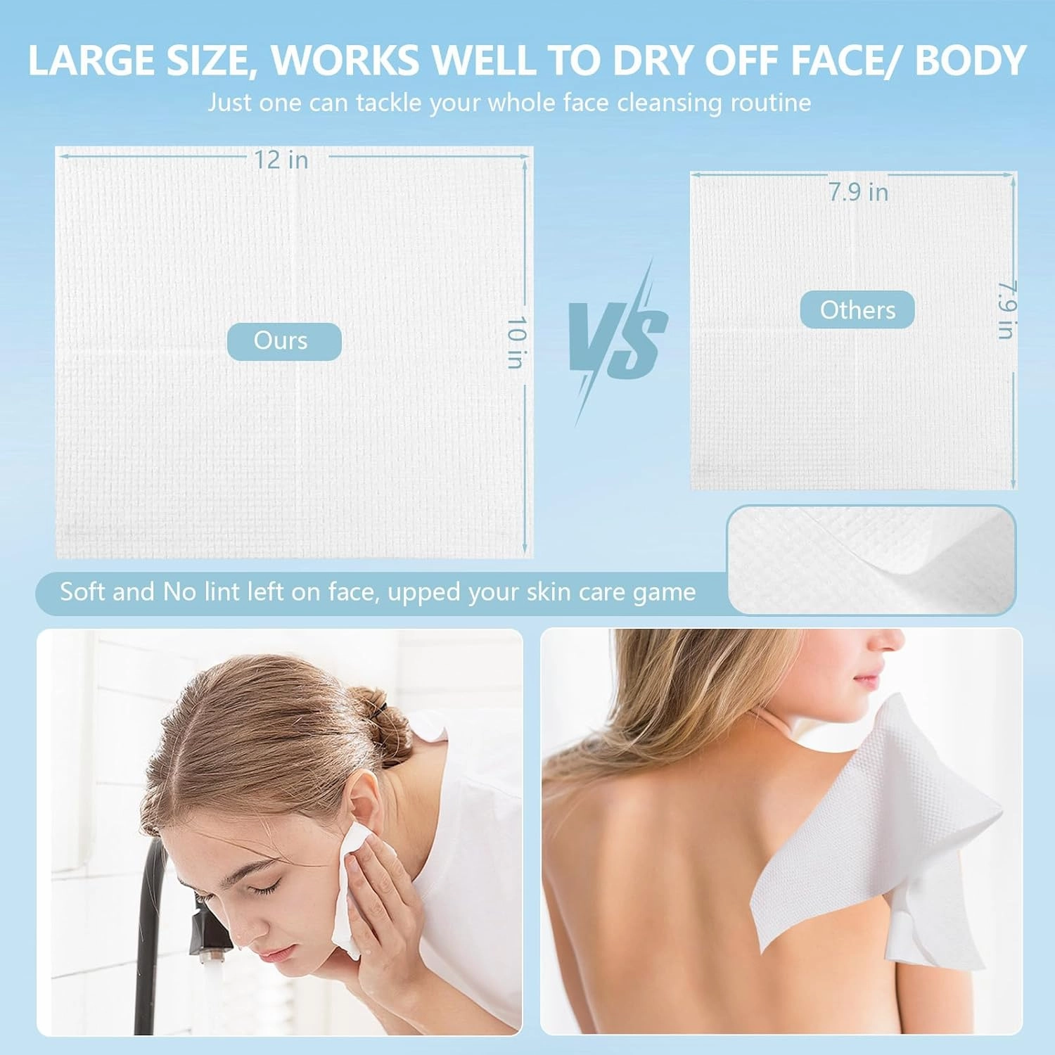 Disposable Face Towel - Face Towelettes XL, Soft&Comfortable Facial Towels Disposable,Thick Clean Towel for Sensitive Skin, Makeup Remover Dry Wipes Facial Washcloths 100 Count