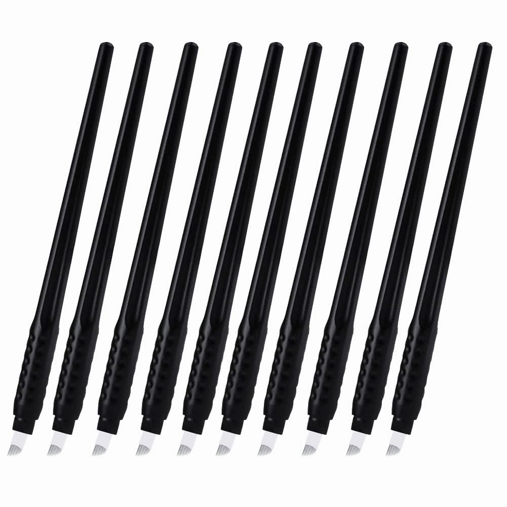 Disposable Manual Microblades Pen,14 Pin,14F,10 Pack, 0.25mm (14 sloped Needles) For Eyebrow Lip Makeup Microblading Supplies (Disposable Pen-14 sloped Needles)