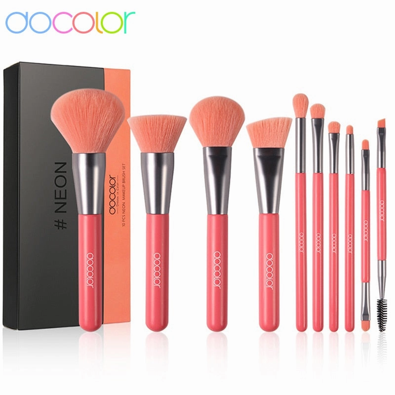 Docolor Makeup Brushes Set 10Pcs Eye Face Cosmetic Foundation Powder Blush Eyeshadow Kabuki Blending Make up Brush Beauty Tools