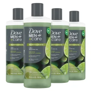 DOVE MEN   CARE Body 4 Count Wash Lime   Avocado Oil to Rebuild Skin in the Shower with Plant-Based Cleansers and Moisturizers 18 oz