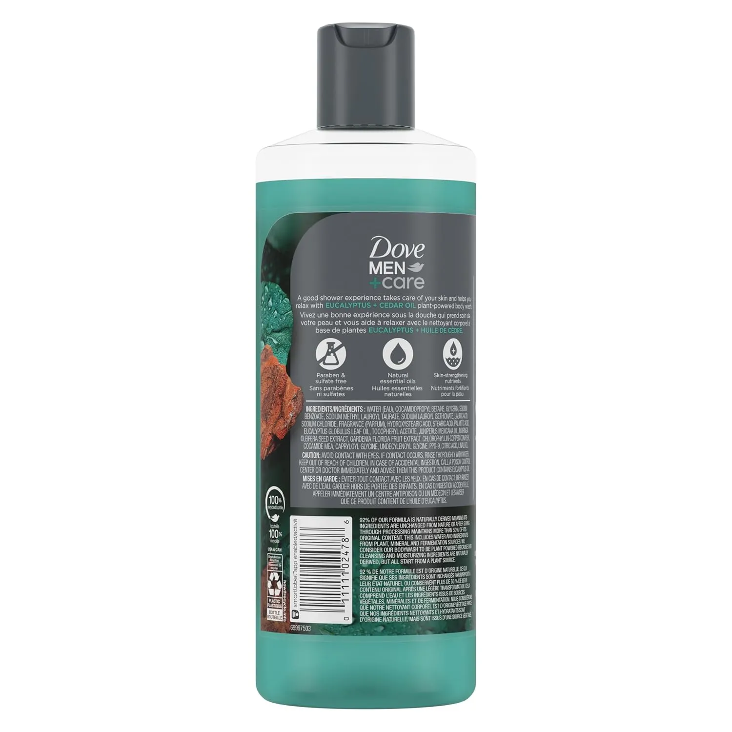 Dove Men Care Body Wash Eucalyptus   Cedar Oil 4 Count to Rebuild Skin in the Shower with Plant-Based Cleansers and Moisturizers 18 oz