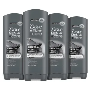DOVE MEN   CARE Elements Body Wash Charcoal   Clay 4 Count For Men's Skin Care Effectively Washes Away Bacteria While Nourishing Your Skin, 18 oz