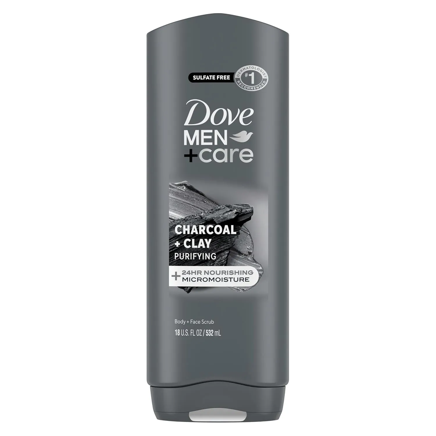 DOVE MEN   CARE Elements Body Wash Charcoal   Clay, Effectively Washes Away Bacteria While Nourishing Your Skin, Gray, 18 Fl Oz (Pack of 4)