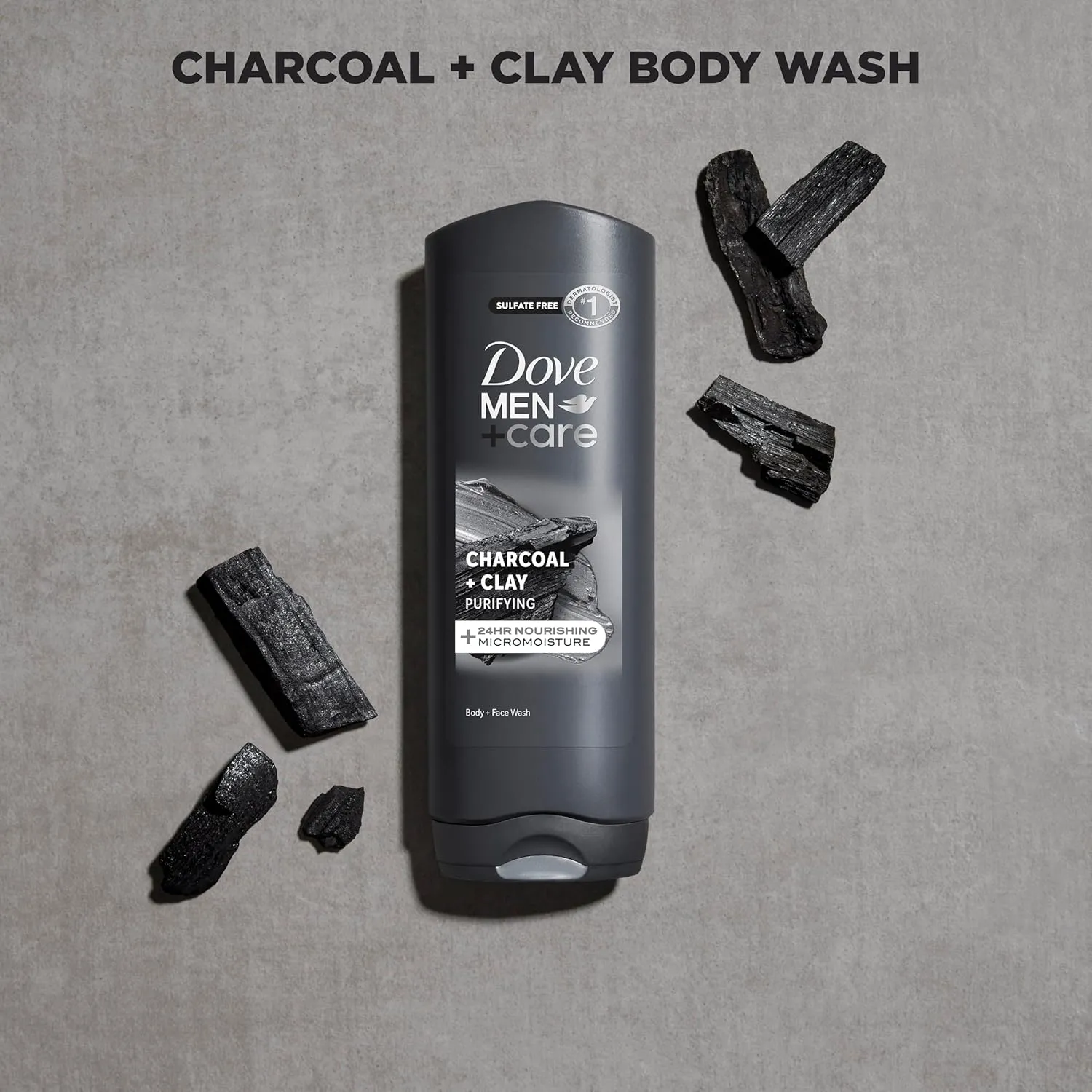 DOVE MEN   CARE Elements Body Wash Charcoal   Clay, Effectively Washes Away Bacteria While Nourishing Your Skin, Gray, 18 Fl Oz (Pack of 4)