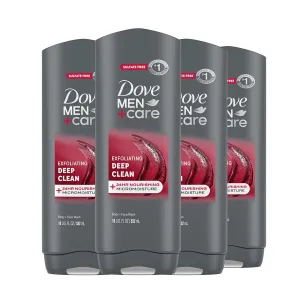 Dove Men Care Men 4 Count Exfoliating Deep Clean Body & Face Wash For Men with 24-Hour Nourishing Micromoisture Technology 18 oz