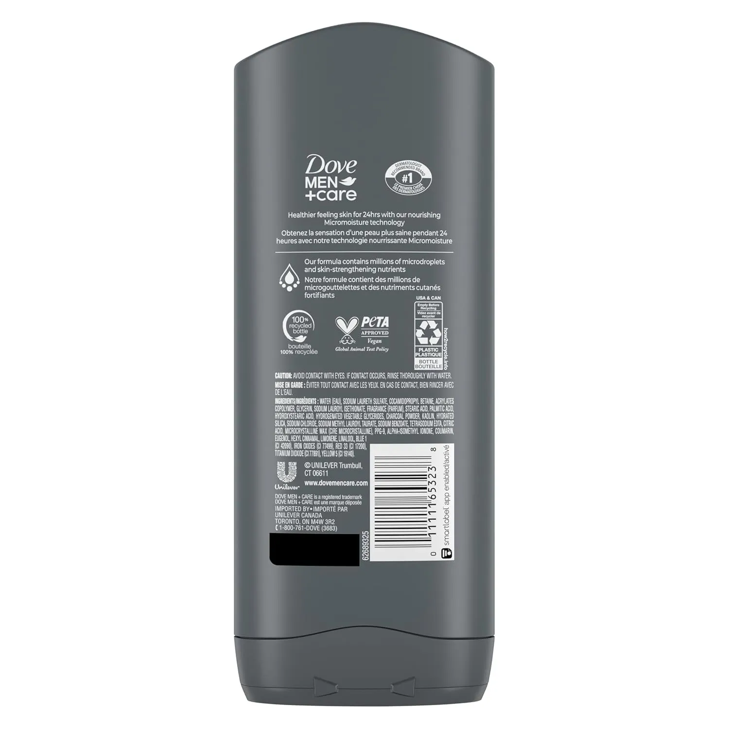 DOVE MEN   CARE Purifying Charcoal   Clay Body and Face Wash with 24-Hour Nourishing Micromoisture Technology Body Wash for Men, 13.5 oz (Pack of 2)