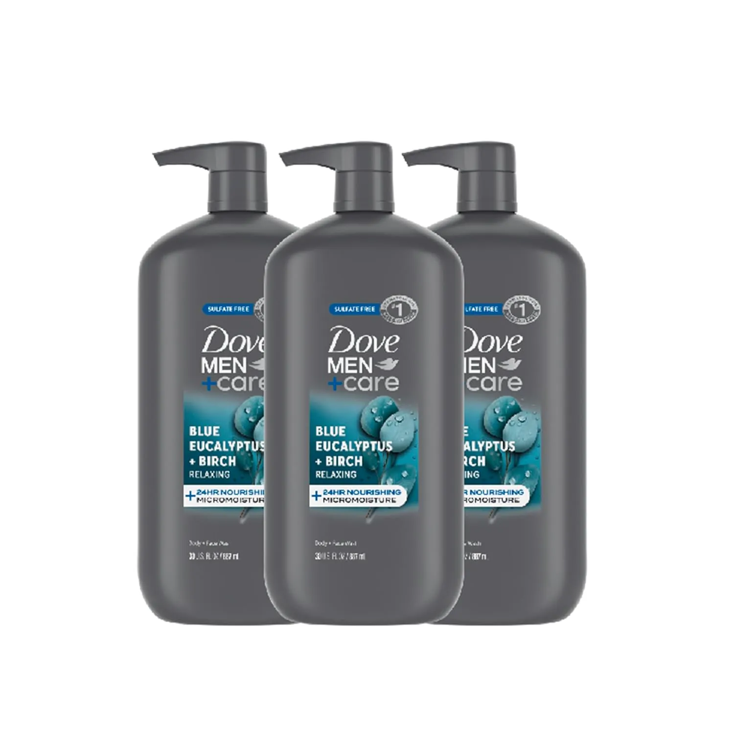 Dove Men Care Relaxing Blue Eucalyptus   Birch 3 Count Body and Face Wash with 24-Hour Nourishing Micromoisture Technology Body Wash for Men 30 oz