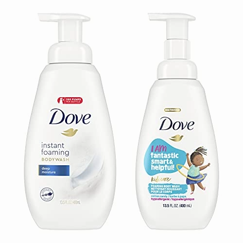 Dove Foaming Body Wash for Soft, Smooth Skin Deep Moisture and Kid's Cotton Candy 2 Skin Care Products for the Family In One Bundle (Pack of 4)