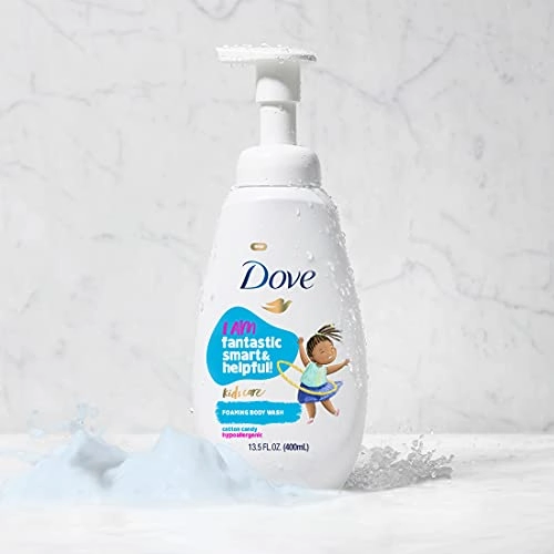 Dove Foaming Body Wash for Soft, Smooth Skin Deep Moisture and Kid's Cotton Candy 2 Skin Care Products for the Family In One Bundle (Pack of 4)