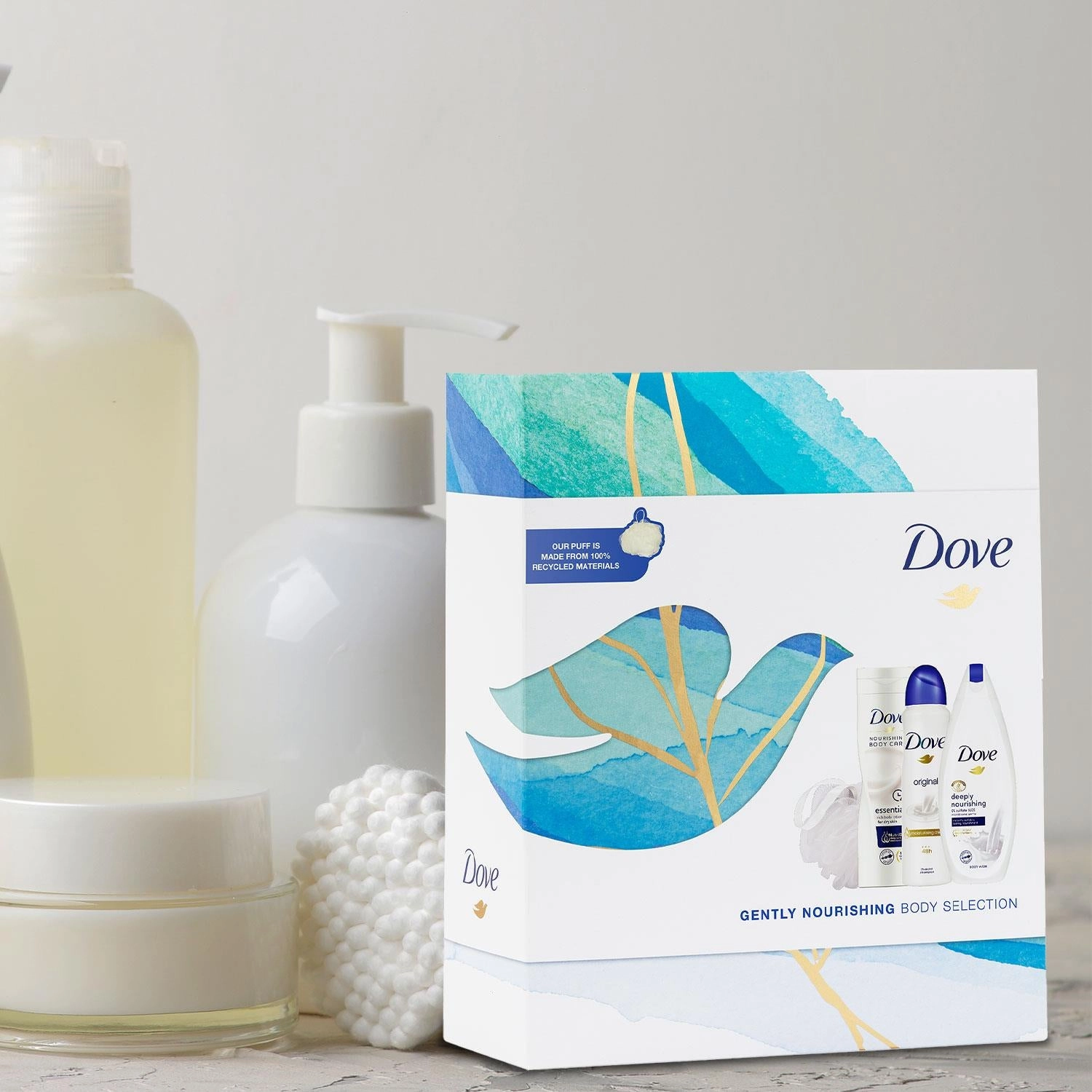 Dove Gently Nourishing Body Selection Gift Set, Bodywash, Lotion, APA & Puff