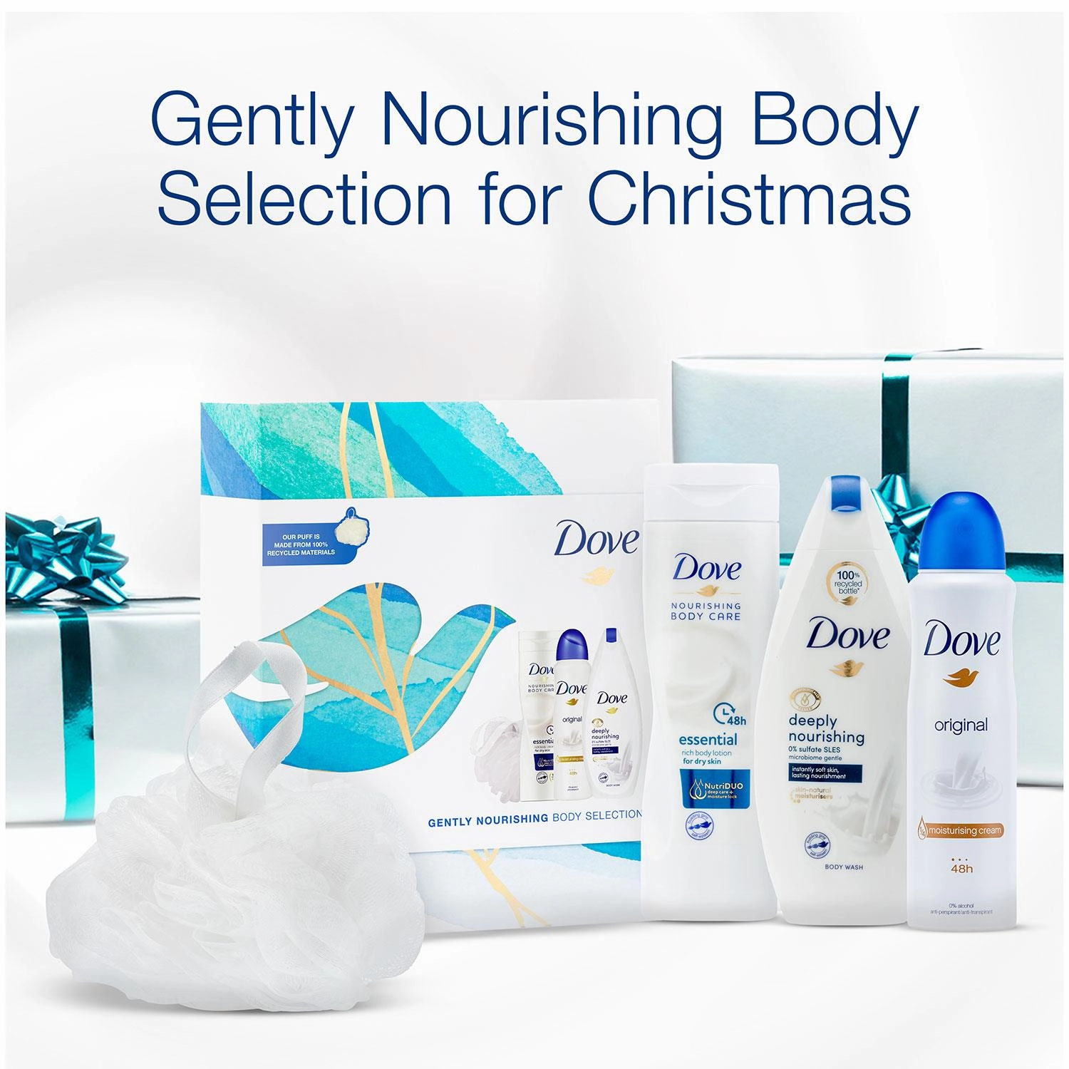 Dove Gently Nourishing Body Selection Gift Set, Bodywash, Lotion, APA & Puff
