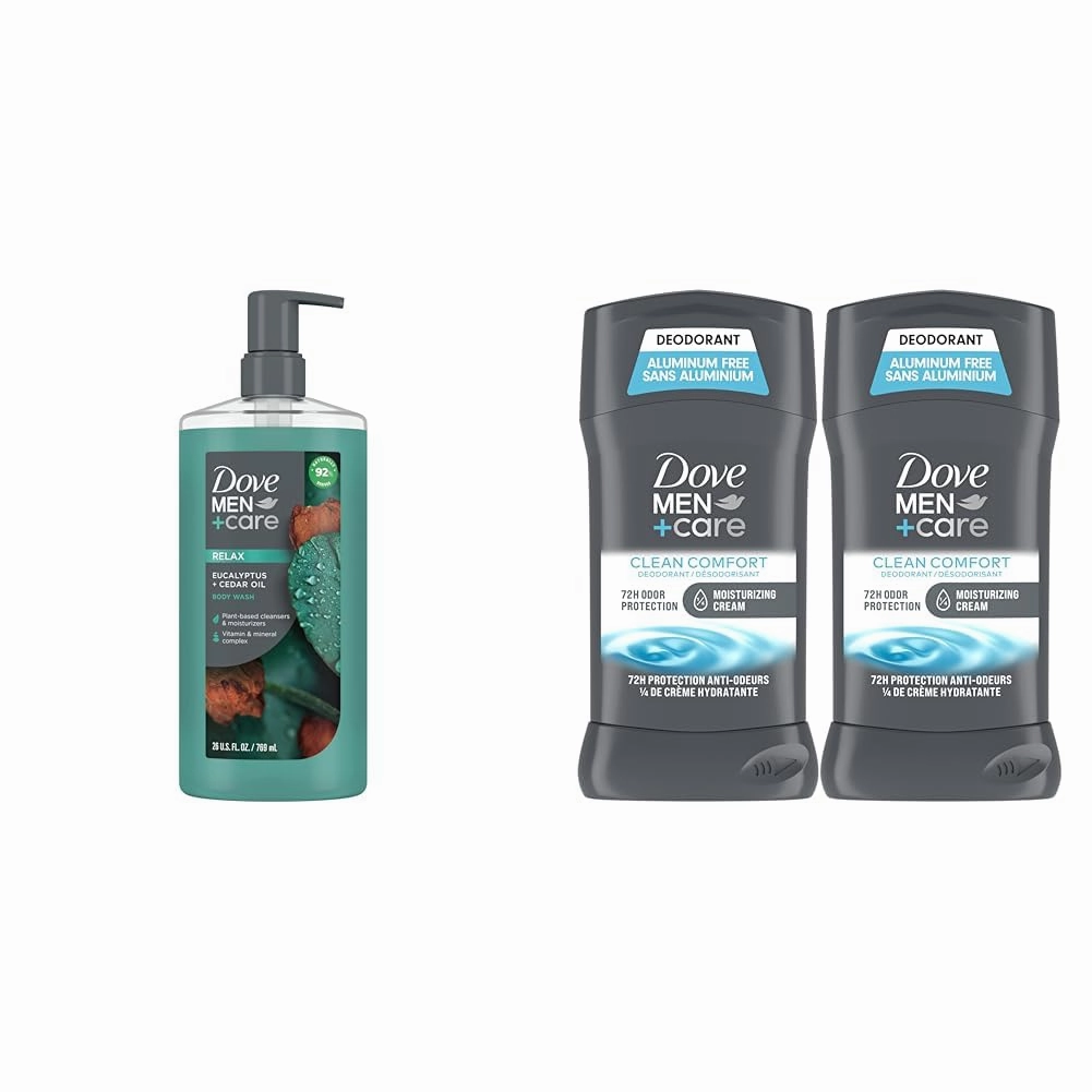 DOVE MEN   CARE Body Wash Eucalyptus   Cedar Oil to Rebuild Skin in the Shower & Deodorant Stick Moisturizing Deodorant For 72-Hour Protection Clean Comfort Aluminum