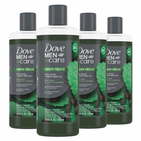 Dove Men Care Body Wash Holy Basil   Hemp Seed Oil 4 Count to Rebuild Skin in the Shower with Plant-Based Cleansers and Moisturizers 18 oz