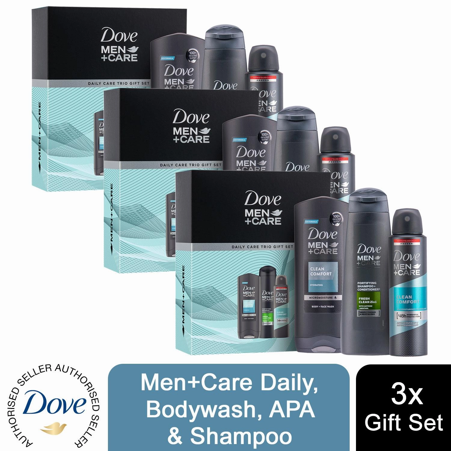 Dove Men Care Daily Care Trio Gift Set For Him, Bodywash, APA & Shampoo