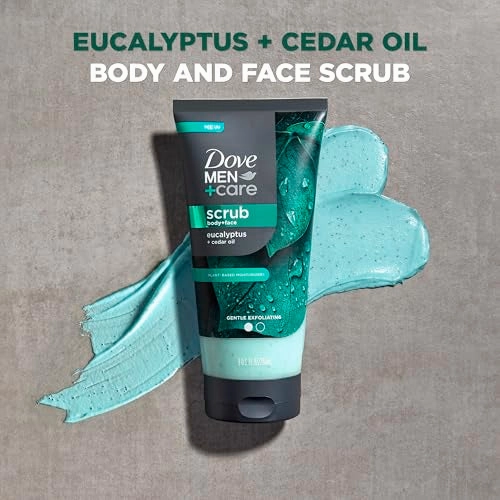 Dove Men Care Eucalyptus Body and Face Scrub Deeply Exfoliates for Hydrated & Nourished Skin 100% Gentle Cleanser, No Sulfate Cleansers or Parabens
