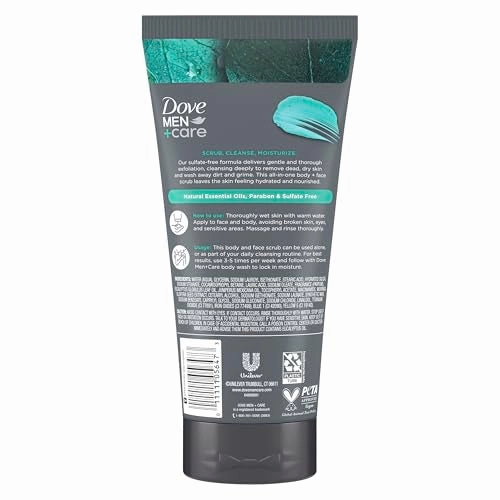 Dove Men Care Eucalyptus Body and Face Scrub Deeply Exfoliates for Hydrated & Nourished Skin 100% Gentle Cleanser, No Sulfate Cleansers or Parabens