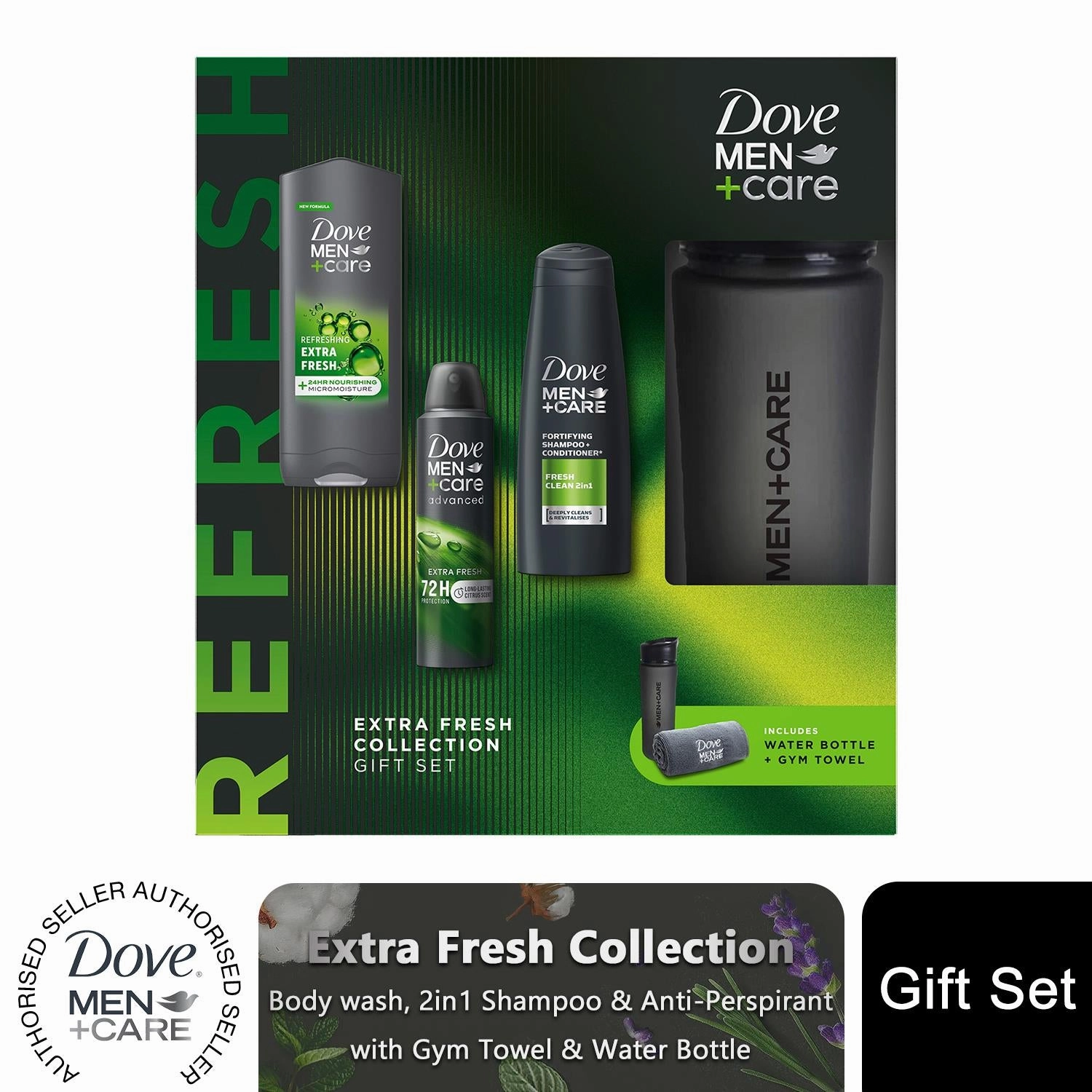 Dove Men Care Extra Fresh Collection Gift Set for Him with Bottle & Gym Towel