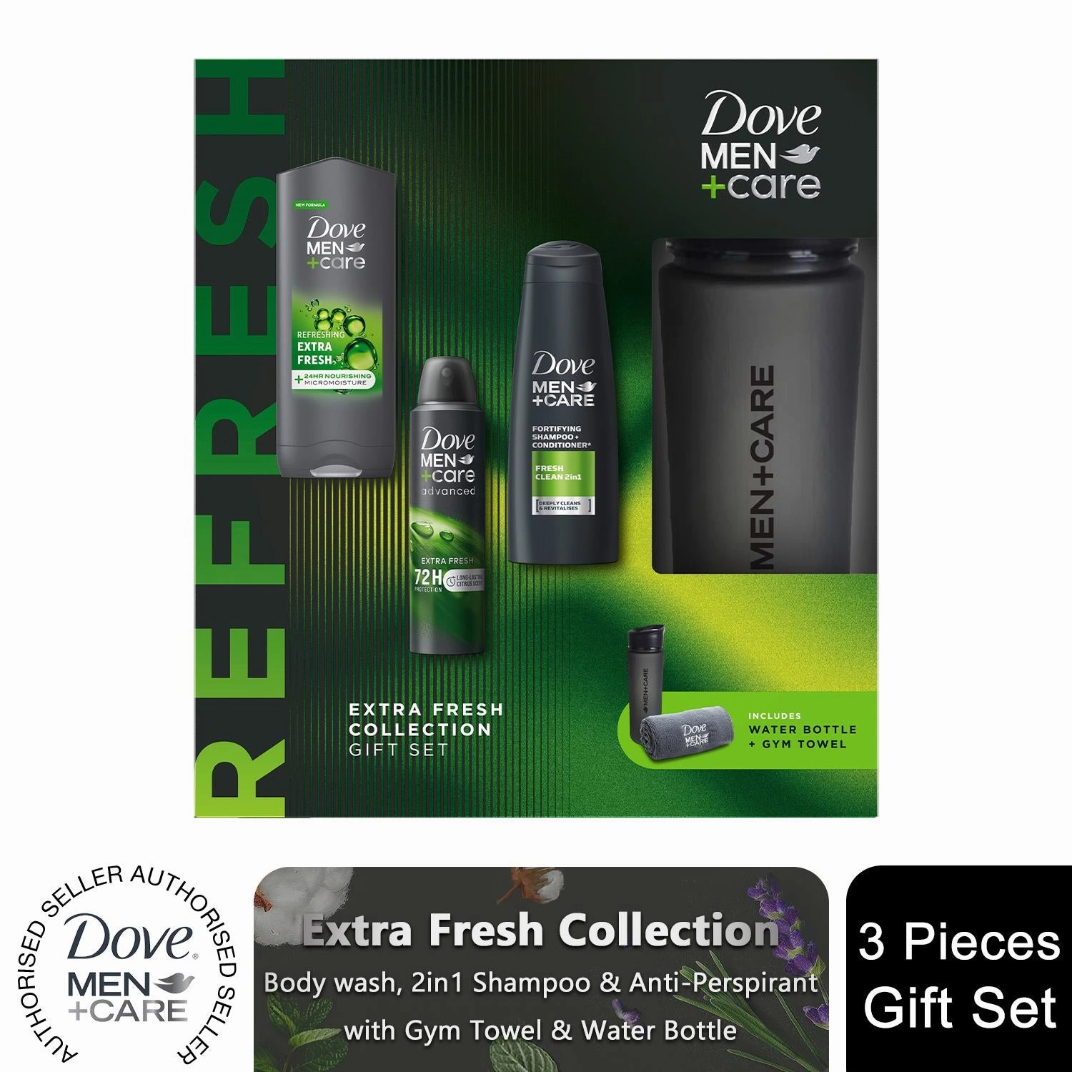 Dove Men Care Extra Fresh Collection Gift Set for Him with Bottle & Gym Towel