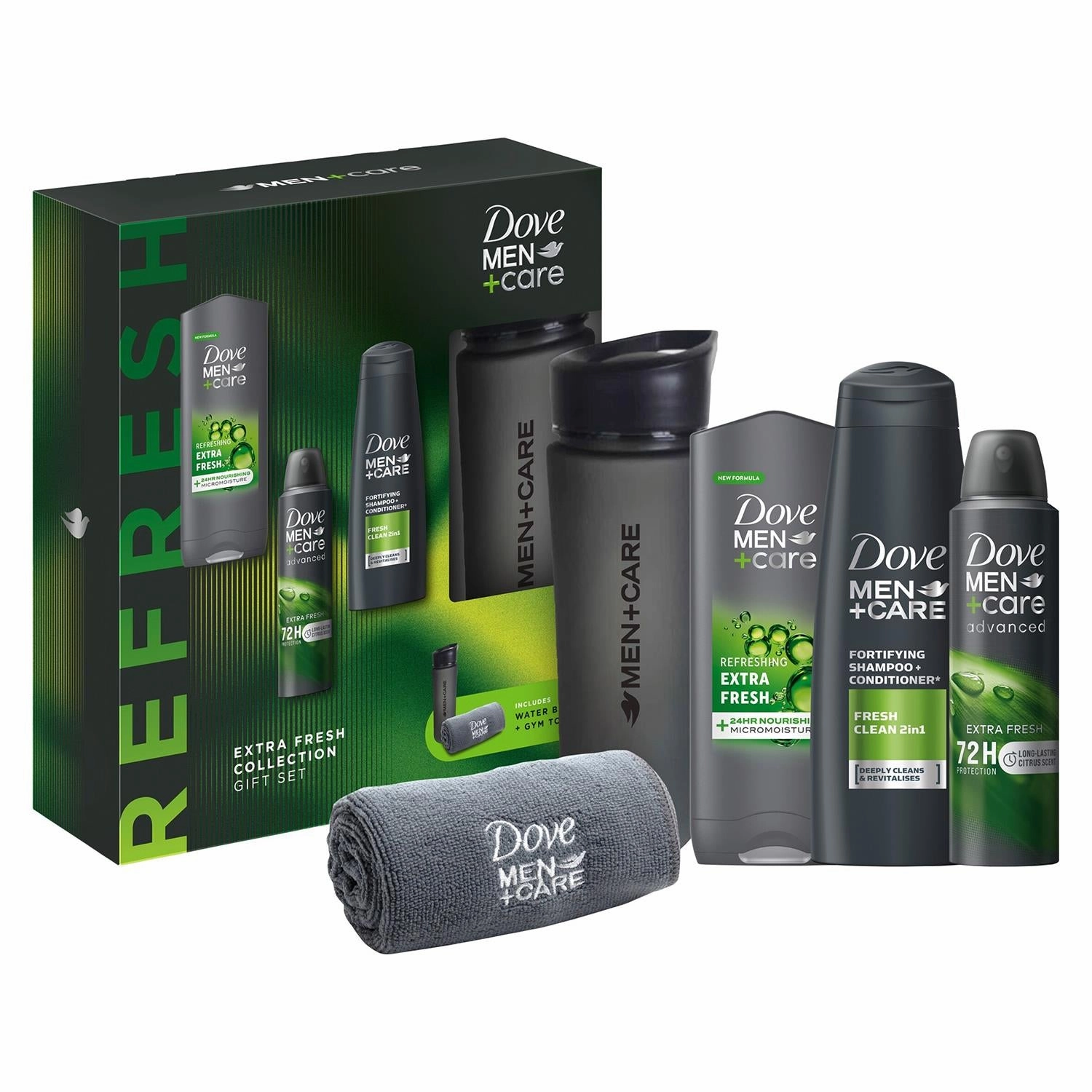 Dove Men Care Extra Fresh Collection Gift Set for Him with Bottle & Gym Towel