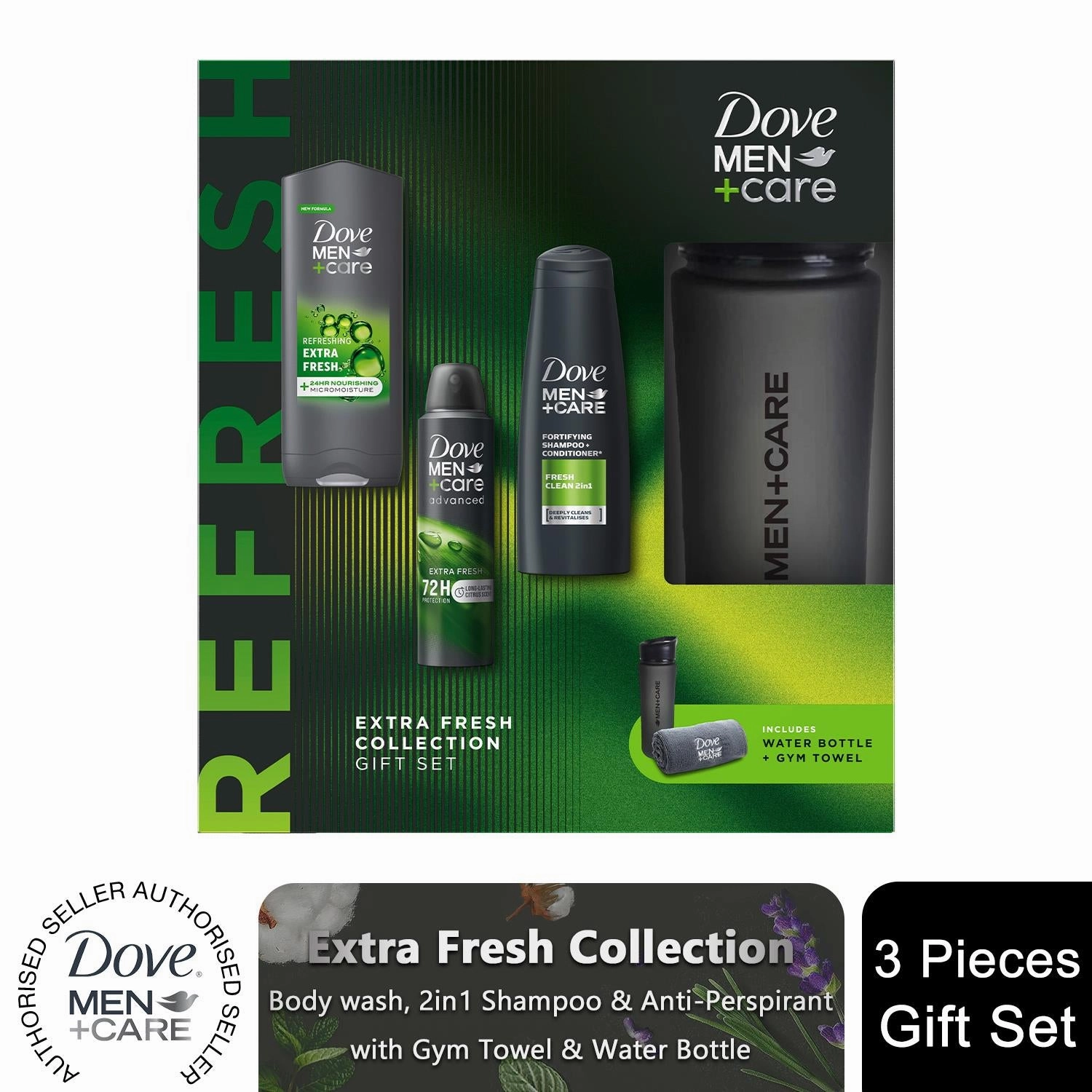 Dove Men Care Extra Fresh Collection Gift Set for Him with Bottle & Gym Towel