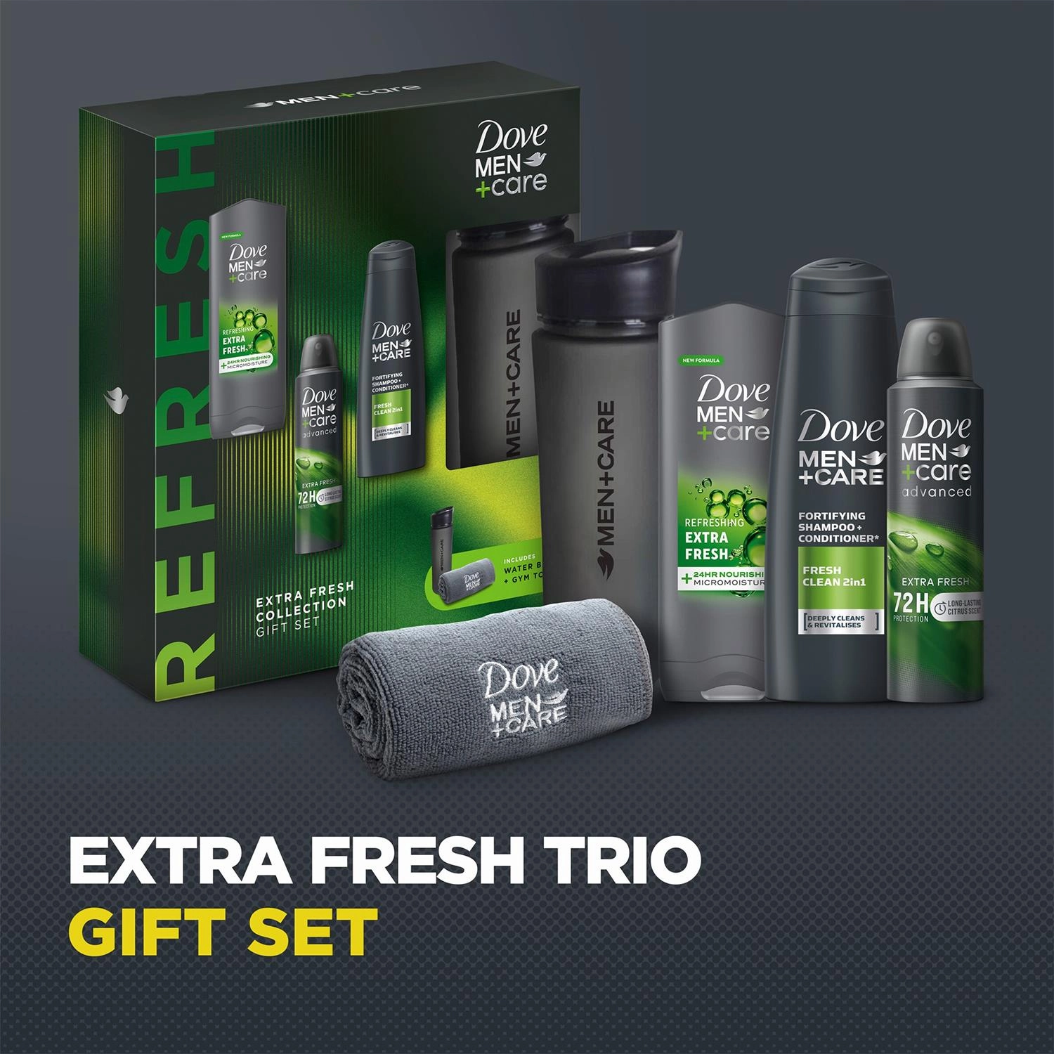 Dove Men Care Extra Fresh Collection Gift Set for Him with Bottle & Gym Towel