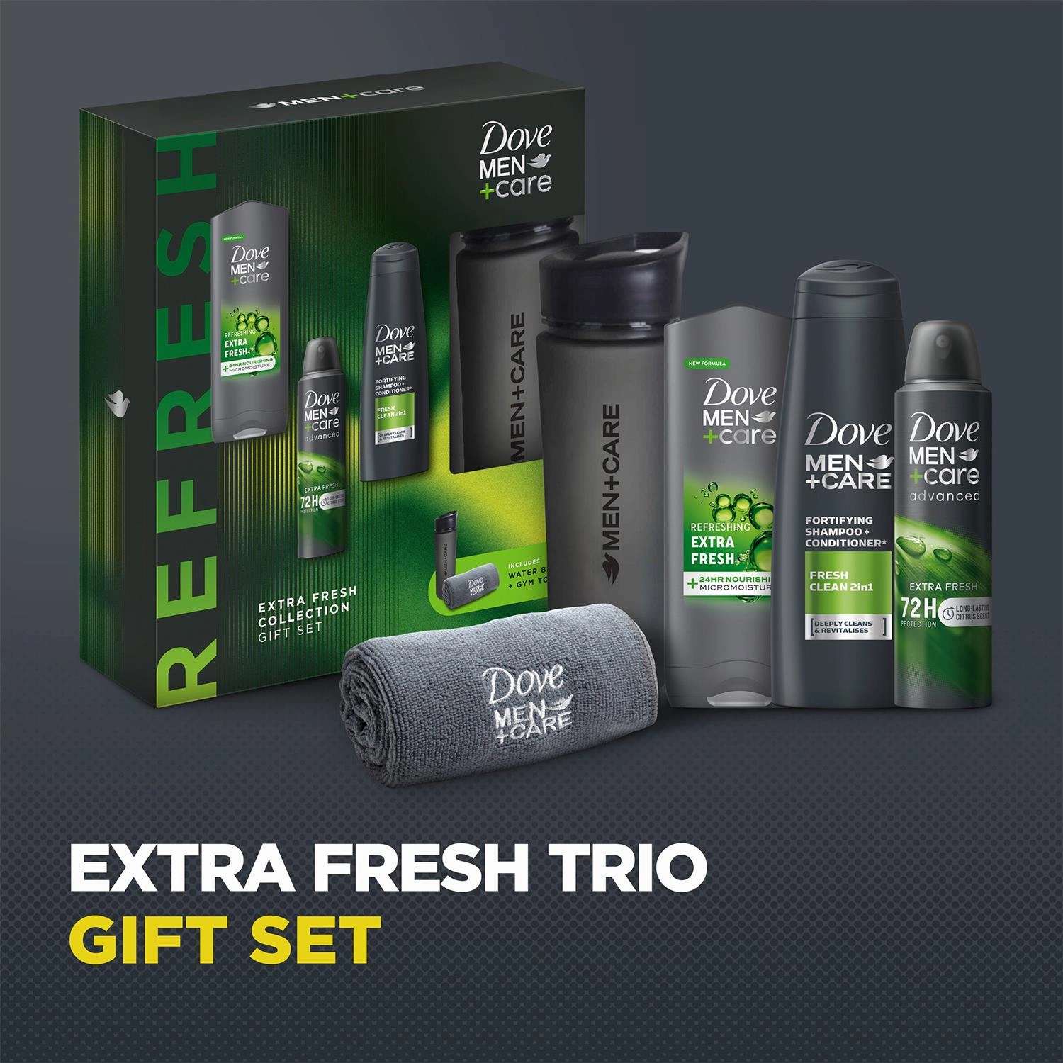 Dove Men Care Extra Fresh Collection Gift Set for Him with Bottle & Gym Towel